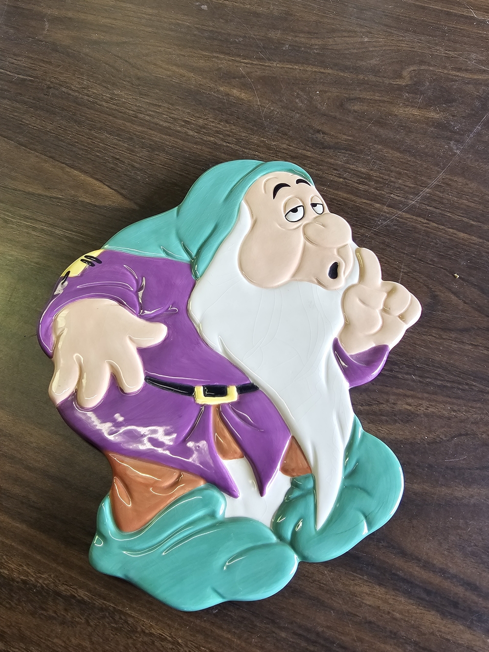 Whimsical Ceramic Dwarf Trivet in Purple & Teal